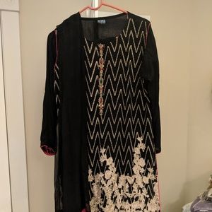 Pakistani Linen Suit Black New Long Shalwar Kameez